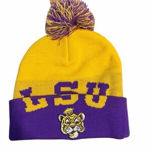 Mitchell & Ness LSU Yellow and Purple Beanie